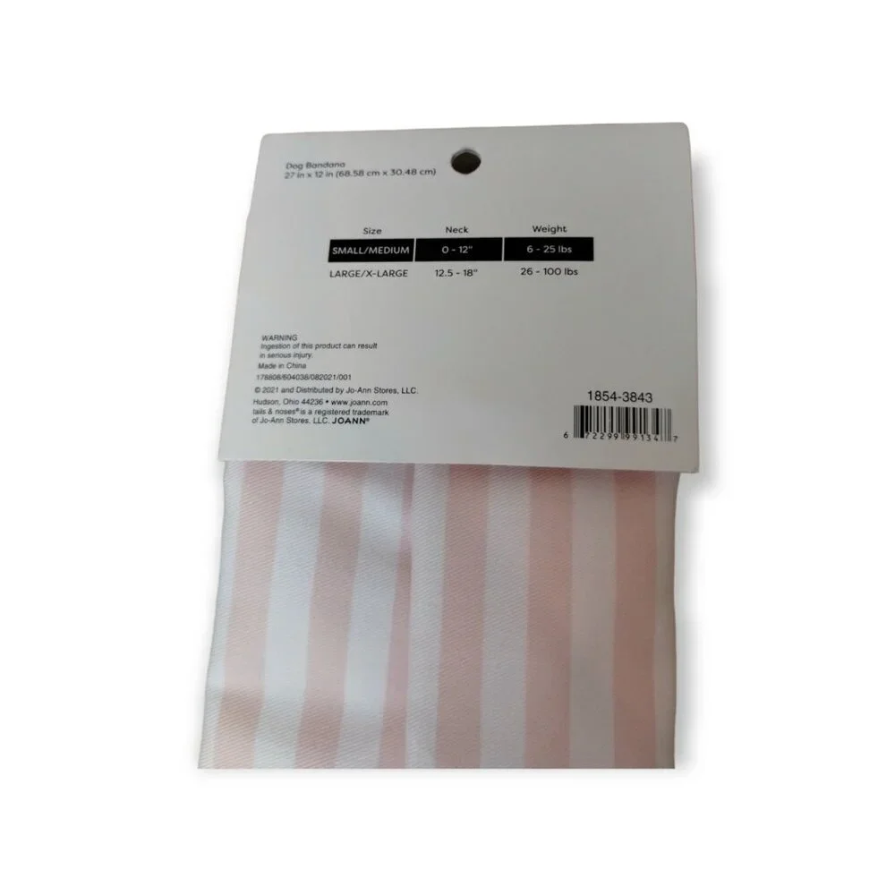 Tails and Noses Dog Bandana L to XL Easter Pink and White Stripe Pet